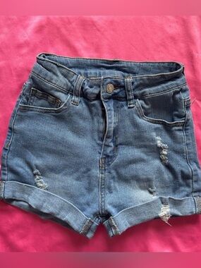 SHEIN Blue Distressed High-Rise Denim Shorts
